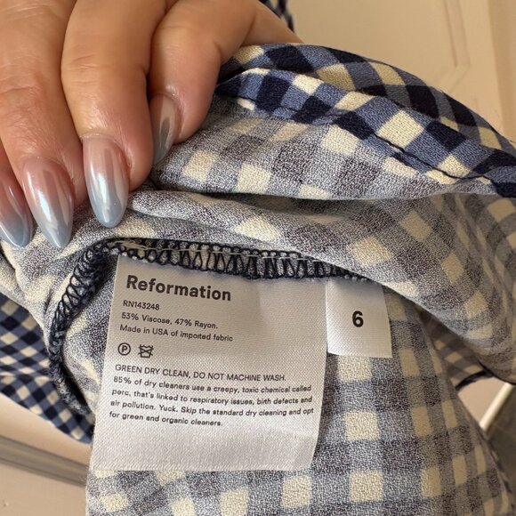 Reformation Fauna Blue Gingham Midi Dress Size 6 - Picture 6 of 6